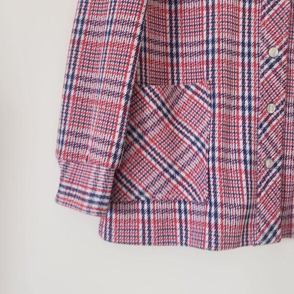 Vintage 70s Red White Blue Plaid Button Up Shirt Shacket  Size 13/14 Mod Punk - Picture 5 of 8